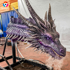 Tête de <span class=keywords><strong>dragon</strong></span> animatronique violette de 1,5 m avec LED lumineuses, modèle de dinosaure réaliste, accessoire interactif pour parc d'attractions - Product Image 2