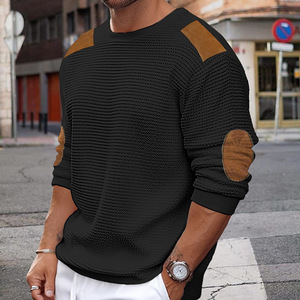 Suéter de Punto para Hombre, Cuello Redondo, Manga Larga, Diseño de Parches, Color Blanco, Corte Ajustado, para Otoño e Invierno - Product Image 3
