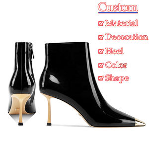 Fabricant sur mesure de luxe Nouvelle arrivée de bottines à talons hauts en cuir élégantes et chics à bout carré et à enfiler - Product Image 2