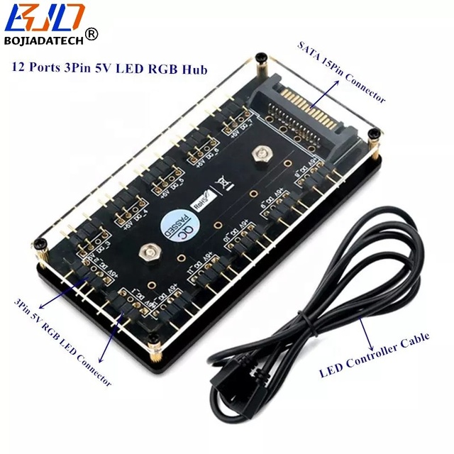 12 Ports 5V 3Pin ARGB LED Controller Fan Hub Breakout Board with Cable in Stock