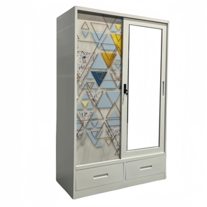 Nhà Máy Mới Hiện Đại Kim Loại Tủ Quần Áo Tủ Quần Áo 2 Cửa Trượt Bền Đồ Nội Thất Phòng Ngủ Cho Khách Sạn Nhà Giảm Giá Giá Rẻ In Ấn - Product Image 2