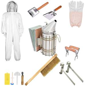 13 pcs beekeeping hive tool kit bee smoker brush gloves suit clothing frame grip queen cage set