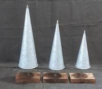 Ensemble de 3 miniatures d'arbres de Noël en métal de haute qualité, arbres coniques galvanisés sur base en bois, sans lumières, décoration intérieure