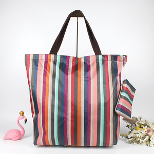 Bolsa de compras de tela Oxford impermeable, bolso de mano plegable de gran capacidad para mujer, diseño moderno, patrón a rayas - Product Image 1