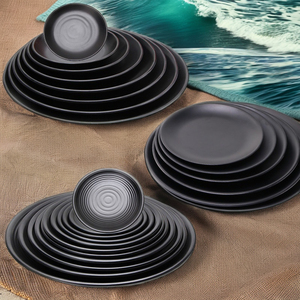 Platos de plástico redondos de melamina irrompibles de 8 10 12 pulgadas de color negro mate estilo restaurante coreano japonés para <span class=keywords><strong>comida</strong></span> para fiestas - Product Image 2