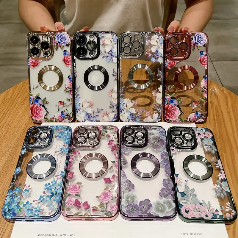 Fashion Women Designer CD Pattern Painted flowers Plating Phone Case For Apple Iphone 14 13 12 11 Pro Max Case Soft TPU Cover