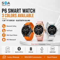 Montre connectée P6 en gros d'usine, écran rond TFT de 1,38 pouce, appels Bluetooth, étanchéité IP67, montre connectée sportive avec logo personnalisé