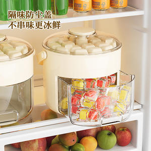 Máquina para hacer hielo para el hogar, bandeja de hielo en cubos de plástico blanco cremoso con botón pulsador, operación manual, cubo de almacenamiento de gran capacidad para cocina - Product Image 2