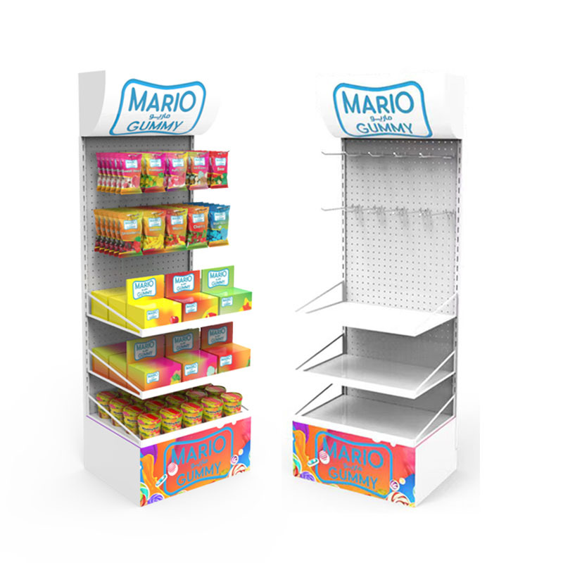 Apache Custom Metal Floor Pegboard Hook Snack Display Rack for Supermarket