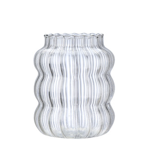 Venda quente Borosilicato Resistindo Vidro Tumbler Cup Ribbed Iced Coffee Óculos com Tampa De Bambu e Palha De Vidro - Product Image 6
