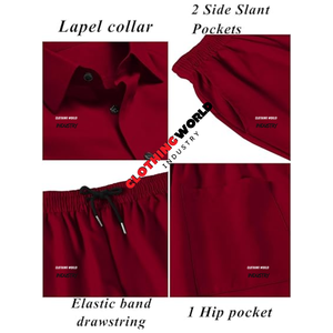 Ensemble été personnalisé avec logo sur mesure, chemise et short couleur bordeaux, tenue décontractée. - Product Image 5