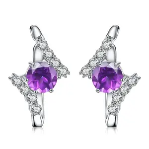 A2024 Abiding Simple Natural Amethyst Gemstone Earrings Genuine Factory Direct Sale 925 Sterling Silver Jewelry Earrings