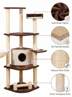 Arbre à chat moderne et écologique en velours avec poteaux à gratter en sisal, structure multi-niveaux en peluche pour salon domestique