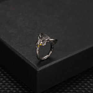 Bague pour homme en alliage motif dragon, finition blanc K et noir, design ouvert, bijou cadeau - Product Image 3