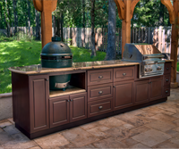 Kejia Vente en gros bon marché Armoires de cuisine extérieure Île de barbecue Table en marbre Armoire de cuisine extérieure en bois avec four