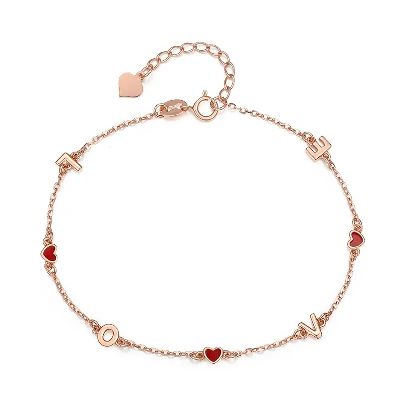 Pulseira de coração romântico ouro rosa 18k, bracelete joia cor dourada