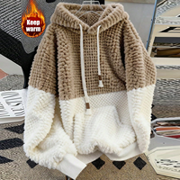 Sweat-shirt en molleton à blocs de couleur contrastés personnalisé OEM pour femme, épais et chaud, en fausse fourrure, style Teddy Sherpa surdimensionné