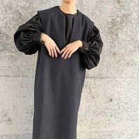 Robe longue décontractée sans manches pour femme, col en V, fente latérale haute, coupe ample, style pull superposé, tunique longue automne-hiver