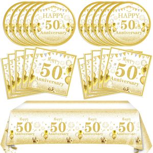 Juego de Platos, Servilletas y Mantel con Temática Blanca y Dorada para el 40.º <span class=keywords><strong>Aniversario</strong></span> de Bodas, ¡Brindemos por 40 Años! para Cumpleaños o <span class=keywords><strong>Aniversario</strong></span> - Product Image 2