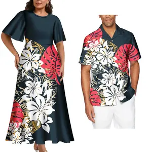 Cặp vợ chồng phù hợp với trang phục phụ nữ hai mảnh đặt trang phục buổi tối phù hợp với người đàn ông áo sơ mi tùy chỉnh Polynesian SAMOA bộ lạc vài trang phục