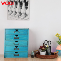 Étagère de rangement artisanale en bois massif de style campagnard WOQI à 5 tiroirs, organisateur de fichiers, design rectangulaire classique pour fournitures de bureau