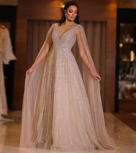 DDA005 <span class=keywords><strong>Abito</strong></span> da Sera di Lusso con Scollo a V, Maniche a Mantella, Ricami di Paillettes, Fiocco sul Retro, Elegante Vestito a Linea A con Perline per <span class=keywords><strong>Madre</strong></span> della <span class=keywords><strong>Sposa</strong></span> - Product Image 1
