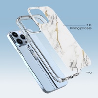 Desainer Logo Kustom Casing Ponsel Bening TPU IML IMD Cetak Marmer Dicat Bunga Warna-warni Casing Ponsel untuk iPhone 12 13 14
