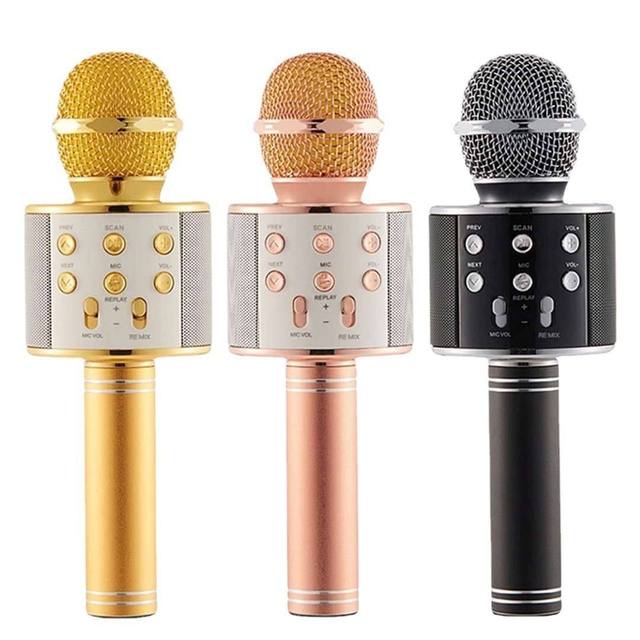 Multifunctional 858 Wireless Blue Tooth Microphone Handheld Microphone Come With Audio Mobile Kids Singing Microphone