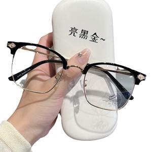 2173 Gafas de medio montura de estilo coreano para mujer, montura Tr90, lentes de PC, forma cuadrilátera, gafas ópticas favorecedoras para rostros redondos - Product Image 3