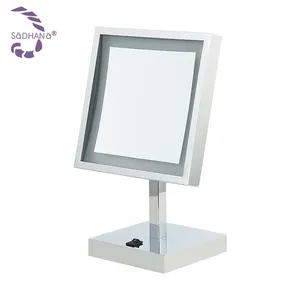 High Quality HD Magnifying Glass Surface Square Shape Stainless Steel Table Single Side Make Up LED Mirror