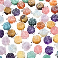 Konektor Bunga Mawar Lubang Ganda Kristal Agate Ukiran Dua Sisi Aksesoris Perhiasan DIY