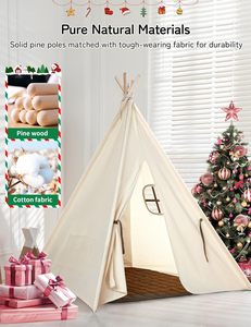 Tente Camping Pour Enfant 3-8ans -Triangular Cartoon Teepee Copertura Corda Indoor Canvas Game House para niños Sleepover - Product Image 4