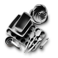 Ensemble de 18 moules à gâteau en silicone moulé par injection plastique, comprenant moule à pain de mie, spatule, pinceau à huile, tasse à mesurer et cuillère