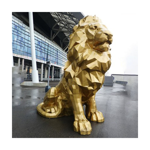 Statue de <span class=keywords><strong>lion</strong></span> géométrique <span class=keywords><strong>rouge</strong></span> en polyrésine, grande sculpture animale en fibre de verre pour décoration de parc extérieur, vente en gros sur mesure - Product Image 3