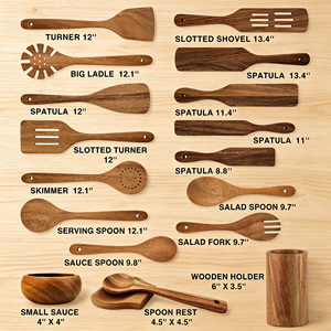 Cucharas de Madera Natural para Cocinar, Juego de Utensilios de Cocina de Madera Hechos de Madera Sólida Natural - Product Image 1