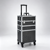 Valise de maquillage roulante en aluminium 3-en-1 : Organisateur de rangement cosmétique et de coiffeuse pour salon, beauté et voyage