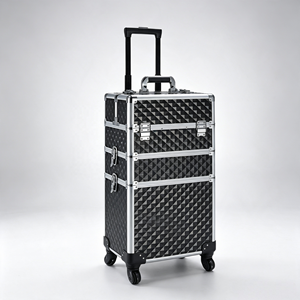 Rolling Aluminum <b>Makeup</b> Case 3 in 1 Cosmetic Trolley Vanity Storage Organizer for Salon Beauty Travel - Product Image 2
