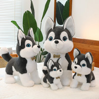 Peluche Realista de Perro Husky, Muñeco de Peluche de Husky Siberiano, Simulación de Cachorro con Etiqueta Metálica, Peluches Suaves para Niños
