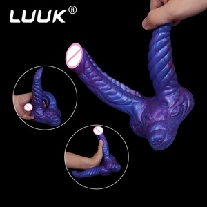 LUUK Silicone Animal Double <b>Dildo</b> with Sucker Sex Toys Blue Demon Lesbian Sexy Penis Anal Plug Cock Masturbator Adult 18 - Product Image 3