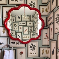 Cermin Dinding Bunga Begonia Vintage Modern Dekoratif dengan Bingkai Merah untuk Ruang Tamu, Kamar Tidur, Pintu Masuk, Grosir