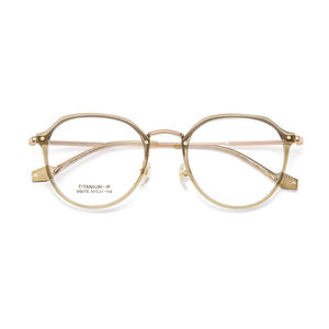 Montures de lunettes en titane IP M8076, rondes, unisexes, verres en résine, largeur moyenne, monture plaquée or, origine Danyang - Product Image 1