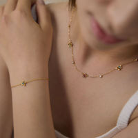 Ensemble collier et bracelet BinShuo tendance, fleurs en zircon colorées, plaqué or 18 carats, acier inoxydable, bijoux imperméables pour femmes, cadeau