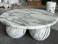 Table basse ronde en marbre blanc naturel, base sphérique, style moderne, luxe, écologique, table de salon