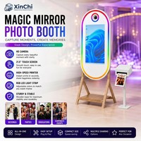 Elegante Cabina de Fotos Ovalada Ultra Delgada de 21.5 Pulgadas con Luz RGB y Soporte de Madera Sólida, Carcasa Profesional para Selfies