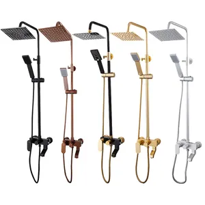 Aluminium Gold Luxury Sanitary Ware Gold Bathroom Shower Set Duchas Wall Mount Rain Shower Mixer Faucet With Hand Shower