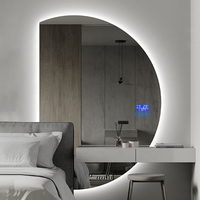 Espejo Inteligente de Pared de Media Luna sin Marco con Luces LED Iluminadas y Bluetooth, Espejo de Baño Impermeable