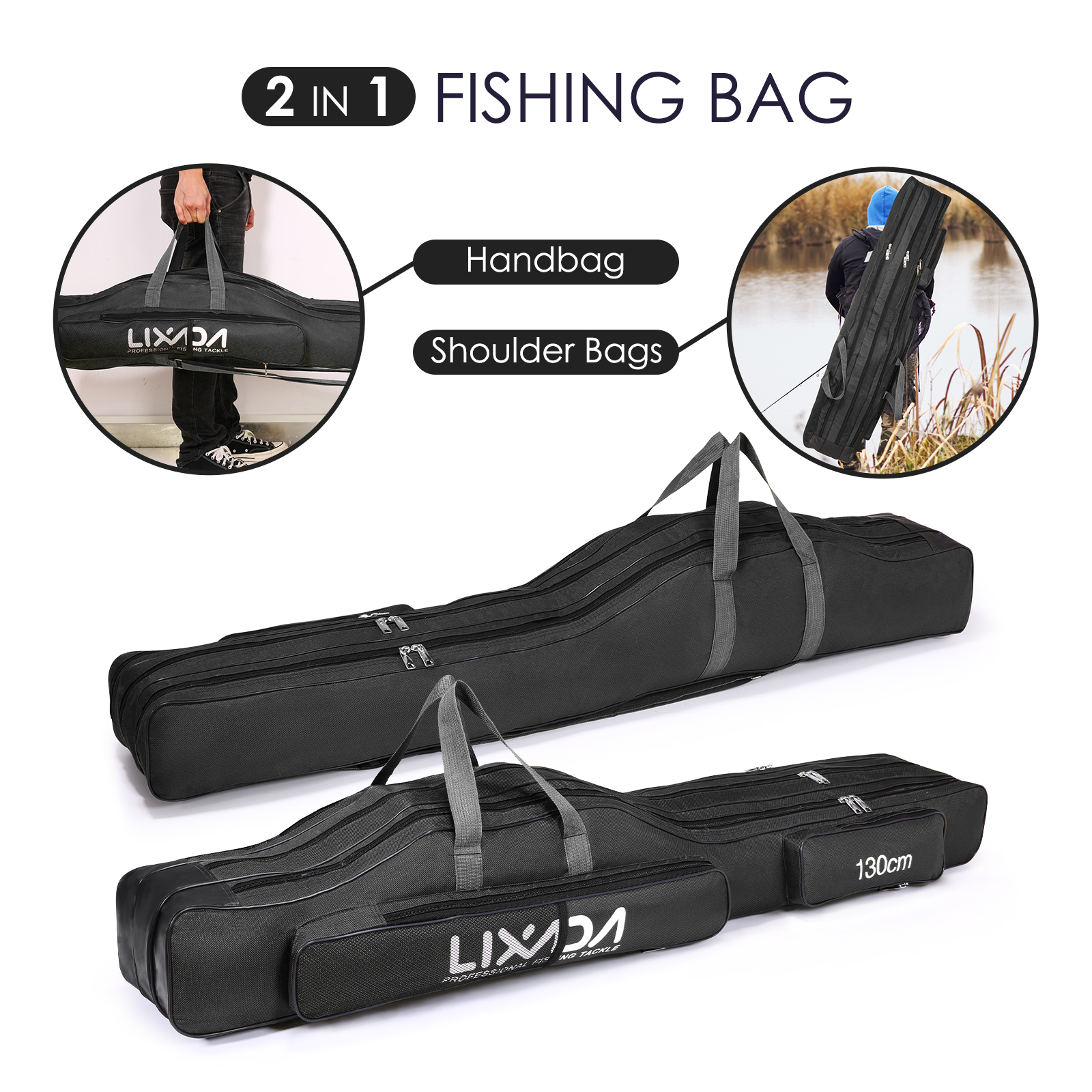 Borsa Da Pesca Pieghevole 210 Cm | In Tessuto Oxford 420D | Capiente Per Canne E Mulinelli | Verde Militare/nero