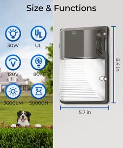 Mini Square Polycarbonate <b>Diffuser</b> <b>LED</b> Wall Pack Light Photocell 30W/25W/18W 5000K Daylight 120-277V CRI 80 5-Year Warranty - Product Image 6