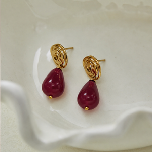 Orecchini Pendenti Bohemien Vintage Medievali con Pietra Naturale Rossa, Placcati Oro 18k, a Fiore, in Acciaio Inossidabile, Stile <span class=keywords><strong>Palazzo</strong></span> - Product Image 4