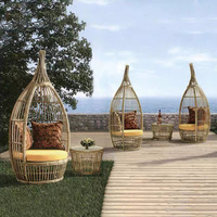 Fauteuil de jardin en forme d'œuf en rotin synthétique, canapé-lit d'extérieur avec coussin, chaise nid d'oiseau ronde en osier pour patio et jardin
